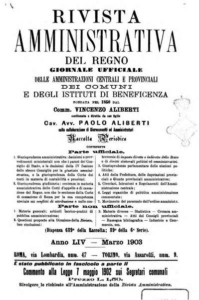 Rivista amministrativa del Regno giornale ufficiale delle amministrazioni centrali, e provinciali, dei comuni e degli istituti di beneficenza