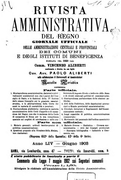 Rivista amministrativa del Regno giornale ufficiale delle amministrazioni centrali, e provinciali, dei comuni e degli istituti di beneficenza