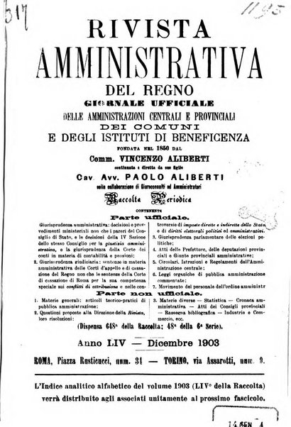 Rivista amministrativa del Regno giornale ufficiale delle amministrazioni centrali, e provinciali, dei comuni e degli istituti di beneficenza