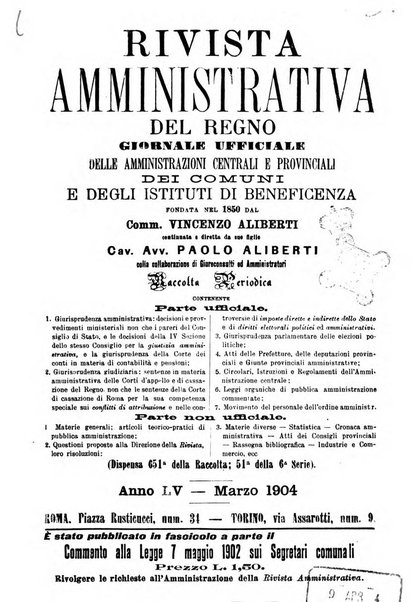 Rivista amministrativa del Regno giornale ufficiale delle amministrazioni centrali, e provinciali, dei comuni e degli istituti di beneficenza