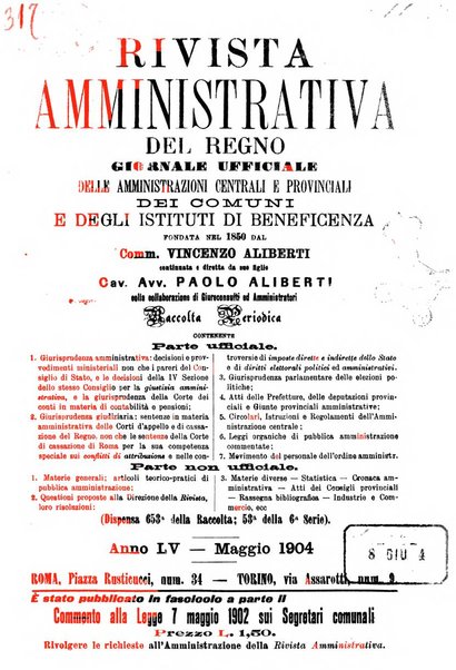 Rivista amministrativa del Regno giornale ufficiale delle amministrazioni centrali, e provinciali, dei comuni e degli istituti di beneficenza