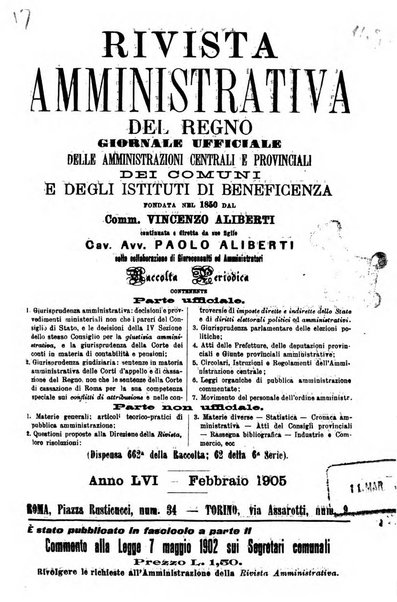 Rivista amministrativa del Regno giornale ufficiale delle amministrazioni centrali, e provinciali, dei comuni e degli istituti di beneficenza