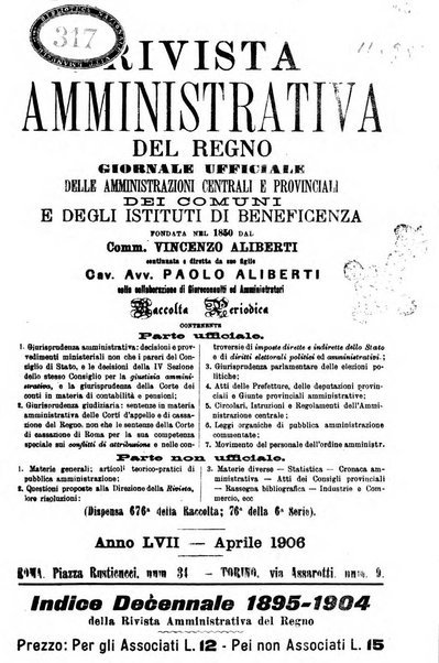 Rivista amministrativa del Regno giornale ufficiale delle amministrazioni centrali, e provinciali, dei comuni e degli istituti di beneficenza