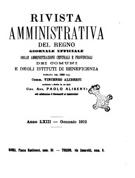 Rivista amministrativa del Regno giornale ufficiale delle amministrazioni centrali, e provinciali, dei comuni e degli istituti di beneficenza