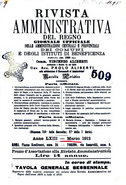 Rivista amministrativa del Regno giornale ufficiale delle amministrazioni centrali, e provinciali, dei comuni e degli istituti di beneficenza