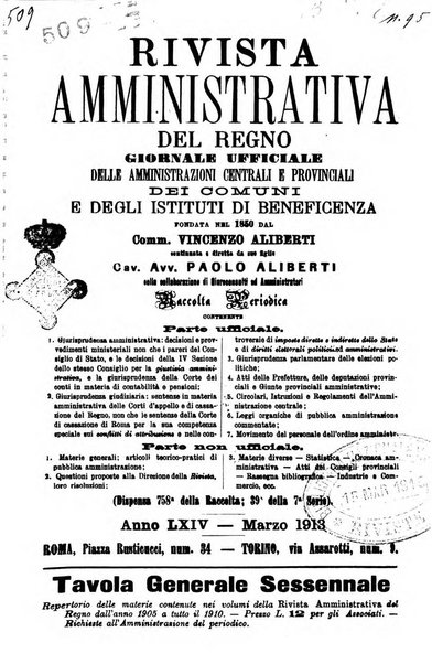 Rivista amministrativa del Regno giornale ufficiale delle amministrazioni centrali, e provinciali, dei comuni e degli istituti di beneficenza