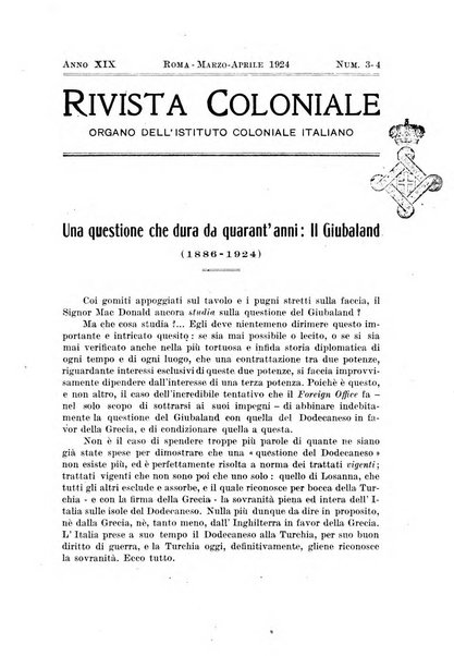 Rivista coloniale organo dell'Istituto coloniale italiano