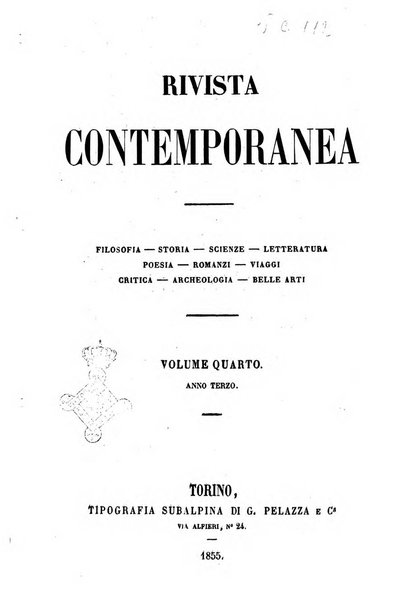 Rivista contemporanea filosofia, storia, scienze, letteratura, poesia, romanzi, viaggi, critica, archeologia, belle arti