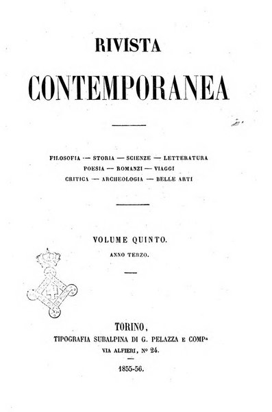 Rivista contemporanea filosofia, storia, scienze, letteratura, poesia, romanzi, viaggi, critica, archeologia, belle arti