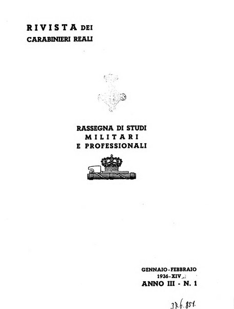 Rivista dei Carabinieri reali rassegna di studi militari tecnico professionali