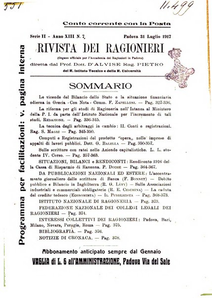 Rivista dei ragionieri organo ufficiale per l'Accademia dei ragionieri in Padova