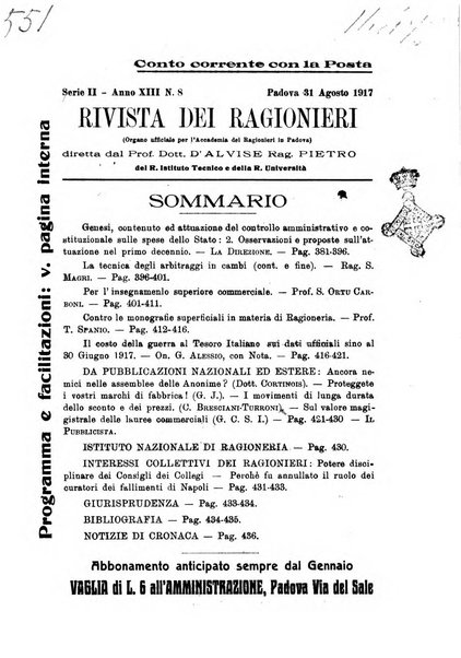 Rivista dei ragionieri organo ufficiale per l'Accademia dei ragionieri in Padova