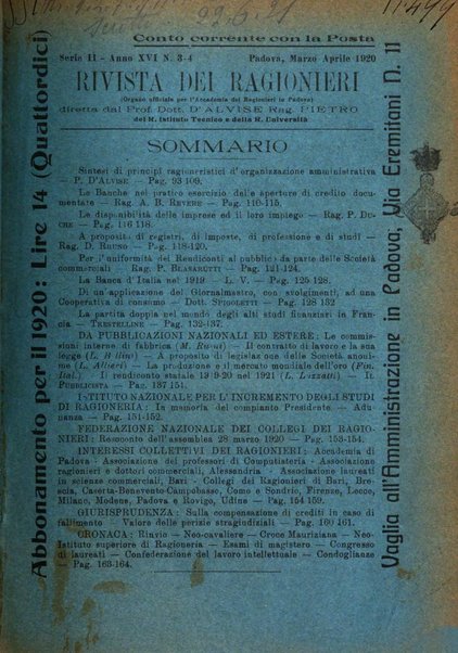 Rivista dei ragionieri organo ufficiale per l'Accademia dei ragionieri in Padova