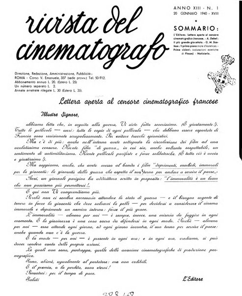 Rivista del cinematografo mensile del Centro Cattolico Cinematografico