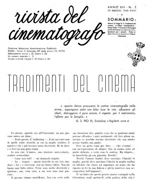 Rivista del cinematografo mensile del Centro Cattolico Cinematografico