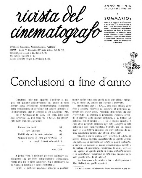 Rivista del cinematografo mensile del Centro Cattolico Cinematografico