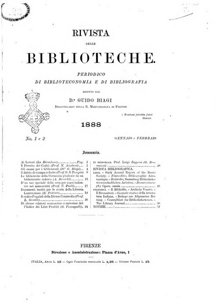 Rivista delle biblioteche periodico di biblioteconomia e di bibliografia