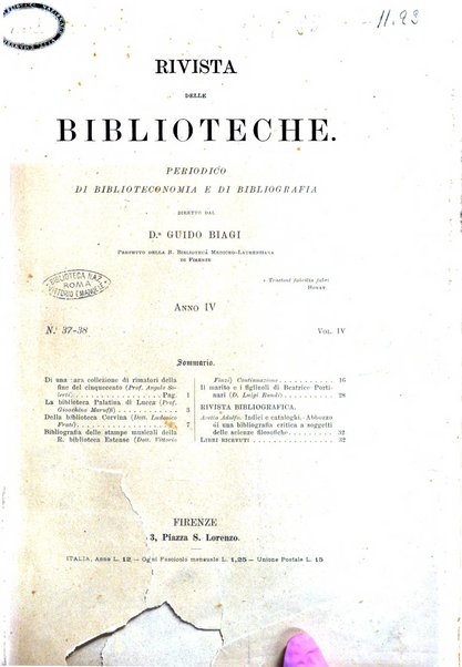 Rivista delle biblioteche periodico di biblioteconomia e di bibliografia