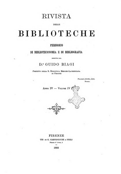 Rivista delle biblioteche periodico di biblioteconomia e di bibliografia