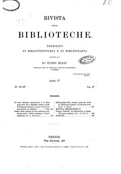 Rivista delle biblioteche periodico di biblioteconomia e di bibliografia