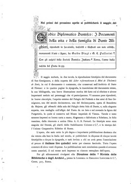 Rivista delle biblioteche e degli archivi periodico di biblioteconomia e di bibliografia di paleografia e di archivistica