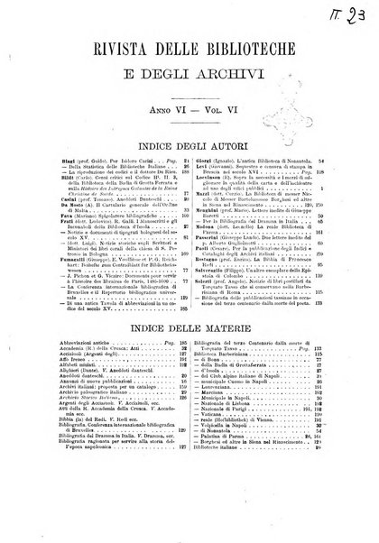 Rivista delle biblioteche e degli archivi periodico di biblioteconomia e di bibliografia di paleografia e di archivistica