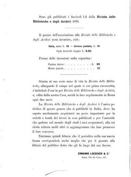 Rivista delle biblioteche e degli archivi periodico di biblioteconomia e di bibliografia di paleografia e di archivistica