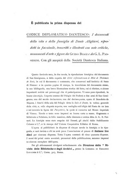 Rivista delle biblioteche e degli archivi periodico di biblioteconomia e di bibliografia di paleografia e di archivistica