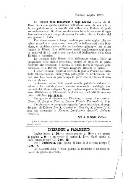 Rivista delle biblioteche e degli archivi periodico di biblioteconomia e di bibliografia di paleografia e di archivistica