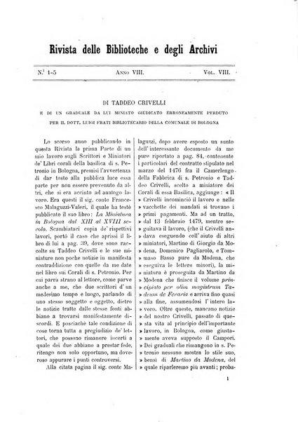 Rivista delle biblioteche e degli archivi periodico di biblioteconomia e di bibliografia di paleografia e di archivistica