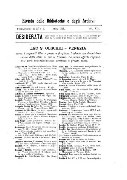 Rivista delle biblioteche e degli archivi periodico di biblioteconomia e di bibliografia di paleografia e di archivistica