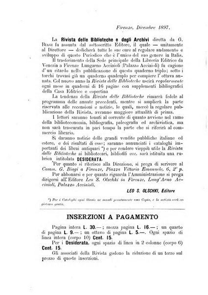 Rivista delle biblioteche e degli archivi periodico di biblioteconomia e di bibliografia di paleografia e di archivistica