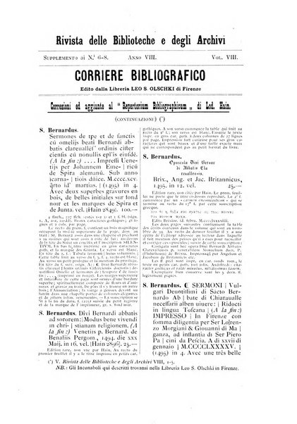 Rivista delle biblioteche e degli archivi periodico di biblioteconomia e di bibliografia di paleografia e di archivistica