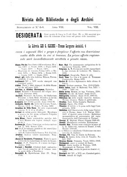 Rivista delle biblioteche e degli archivi periodico di biblioteconomia e di bibliografia di paleografia e di archivistica