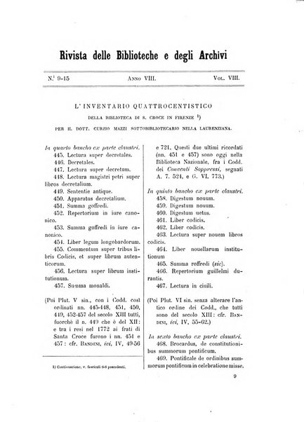 Rivista delle biblioteche e degli archivi periodico di biblioteconomia e di bibliografia di paleografia e di archivistica