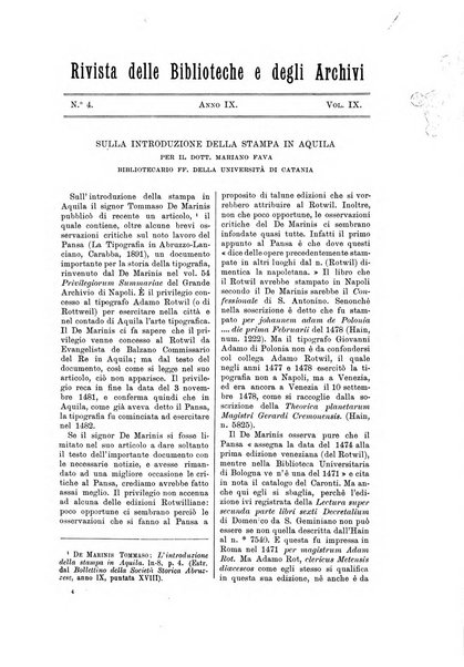 Rivista delle biblioteche e degli archivi periodico di biblioteconomia e di bibliografia di paleografia e di archivistica