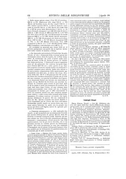 Rivista delle biblioteche e degli archivi periodico di biblioteconomia e di bibliografia di paleografia e di archivistica