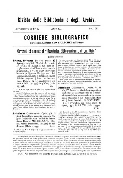 Rivista delle biblioteche e degli archivi periodico di biblioteconomia e di bibliografia di paleografia e di archivistica