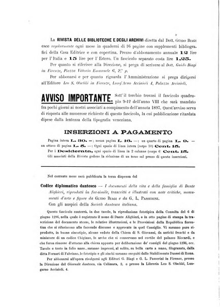 Rivista delle biblioteche e degli archivi periodico di biblioteconomia e di bibliografia di paleografia e di archivistica