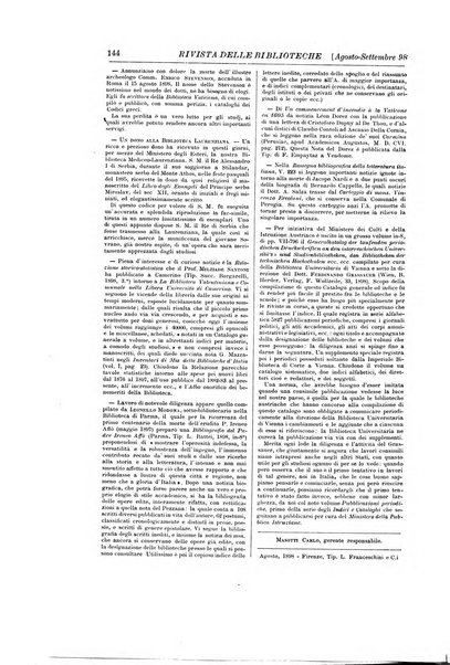 Rivista delle biblioteche e degli archivi periodico di biblioteconomia e di bibliografia di paleografia e di archivistica