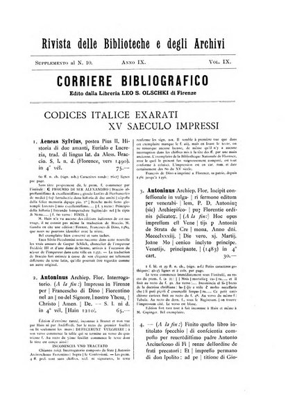 Rivista delle biblioteche e degli archivi periodico di biblioteconomia e di bibliografia di paleografia e di archivistica