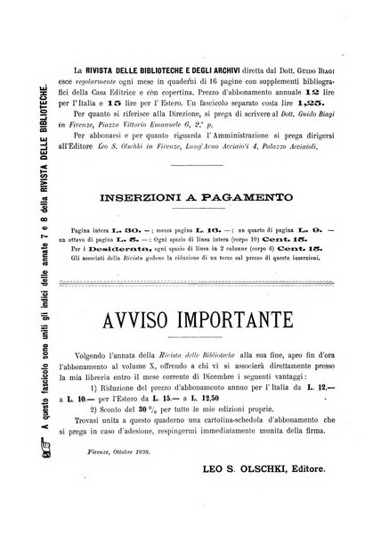 Rivista delle biblioteche e degli archivi periodico di biblioteconomia e di bibliografia di paleografia e di archivistica