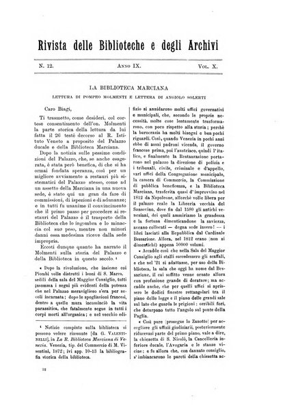 Rivista delle biblioteche e degli archivi periodico di biblioteconomia e di bibliografia di paleografia e di archivistica