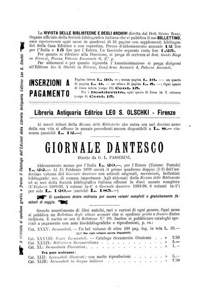 Rivista delle biblioteche e degli archivi periodico di biblioteconomia e di bibliografia di paleografia e di archivistica