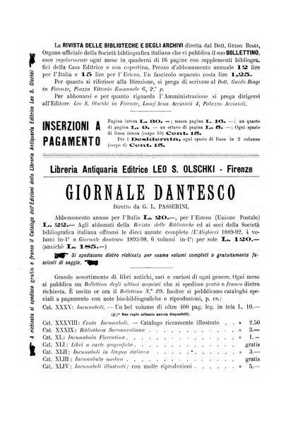 Rivista delle biblioteche e degli archivi periodico di biblioteconomia e di bibliografia di paleografia e di archivistica