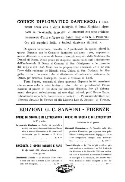 Rivista delle biblioteche e degli archivi periodico di biblioteconomia e di bibliografia di paleografia e di archivistica