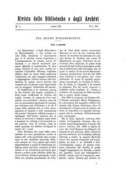 Rivista delle biblioteche e degli archivi periodico di biblioteconomia e di bibliografia di paleografia e di archivistica