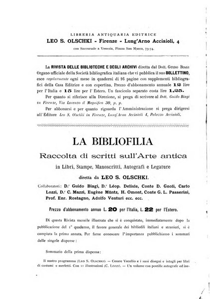 Rivista delle biblioteche e degli archivi periodico di biblioteconomia e di bibliografia di paleografia e di archivistica