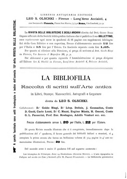 Rivista delle biblioteche e degli archivi periodico di biblioteconomia e di bibliografia di paleografia e di archivistica