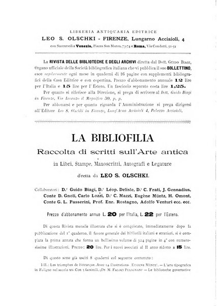 Rivista delle biblioteche e degli archivi periodico di biblioteconomia e di bibliografia di paleografia e di archivistica